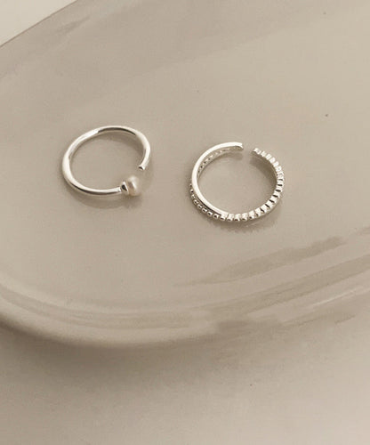 Unique Silk Alloy Asymmetric Pearl Cross Two Piece Set Rings