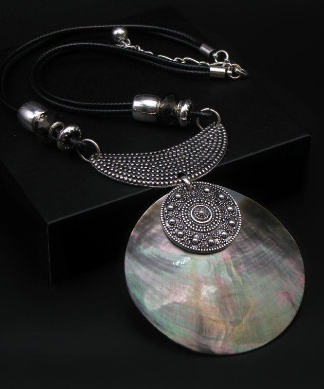 Silk Sterling Silver Metal Inlaid Shell Pendant Necklace
