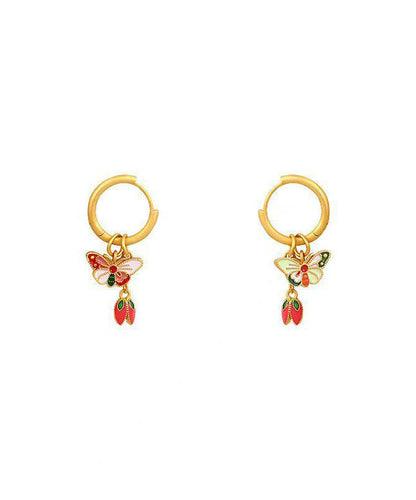 Retro Rainbow Copper Alloy Enamel Butterfly Stud Earrings