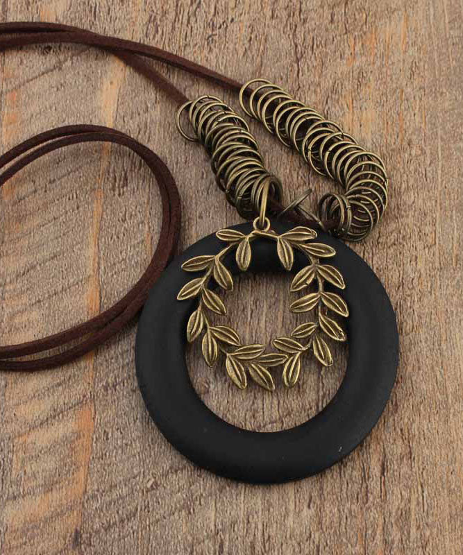 Olive Peach Wood Pendant Necklace