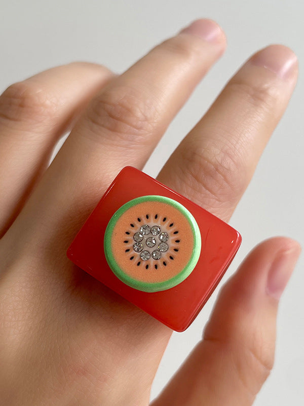 Geometric Fruit Rhinestone Rings Accessories