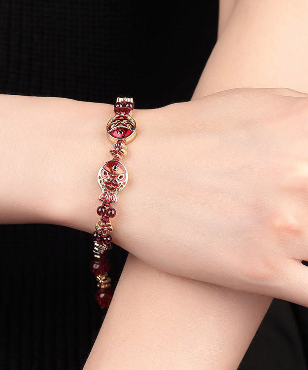 Red Coloured Glaze Cloisonne Garnet Charm Bracelet