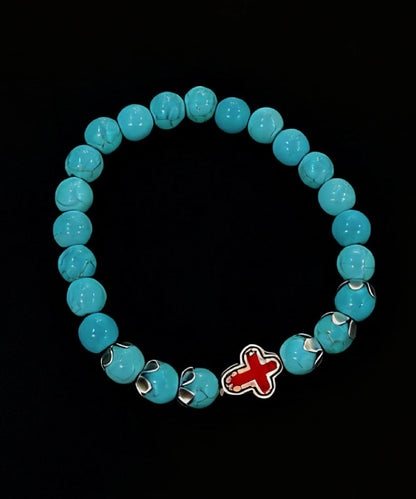 Fine Green Turquoise Cross Alloy Bracelet