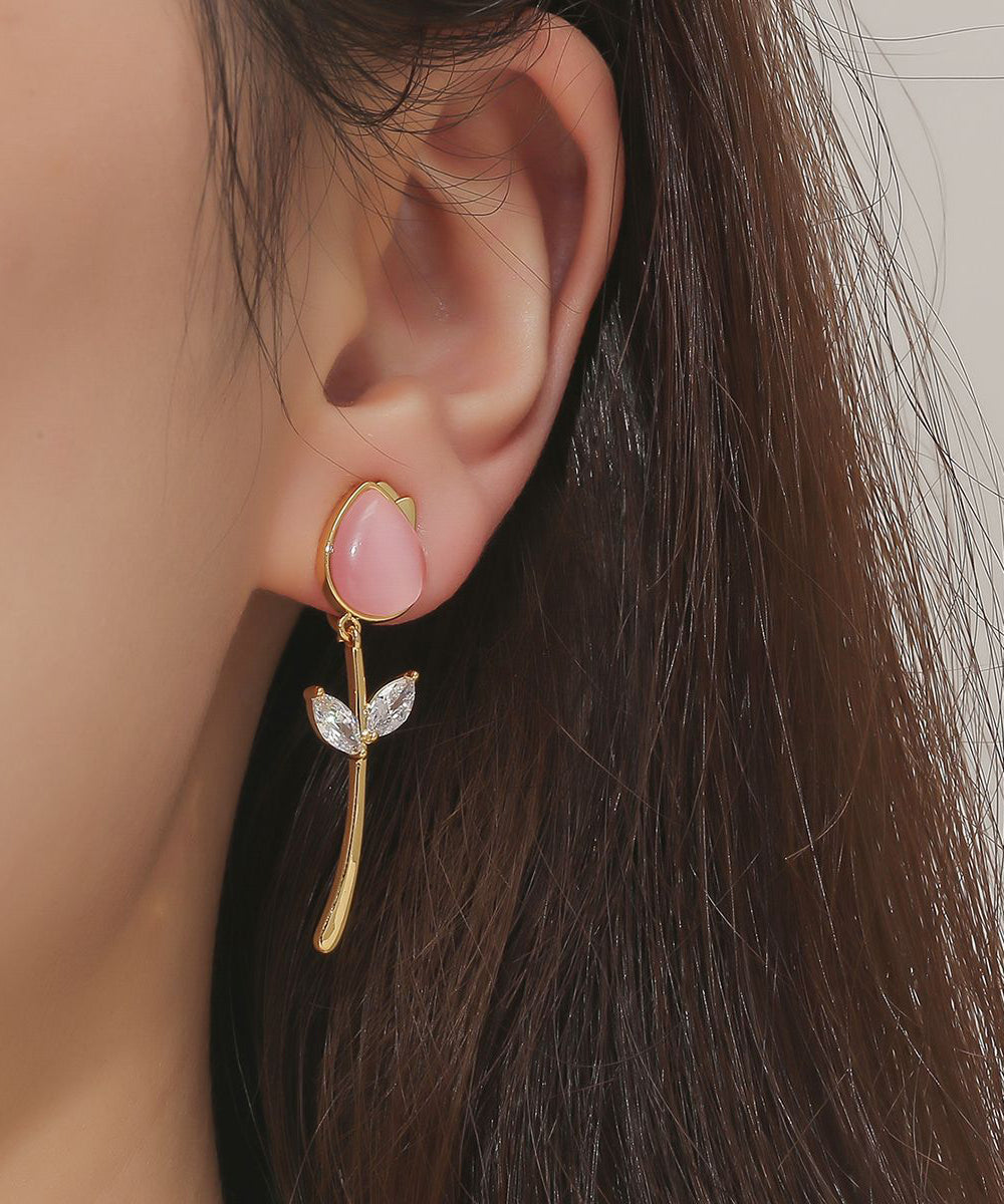 Copper Overgild Cat's Eye Stone Tulip Drop Earrings