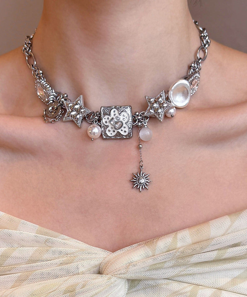 Boutique Silk Stainless Steel Star Pearl Cat's Eye Pendant Necklace