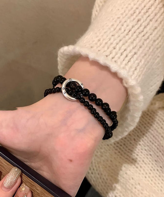 Black Copper Obsidian Beading Double-layer Charm Bracelet
