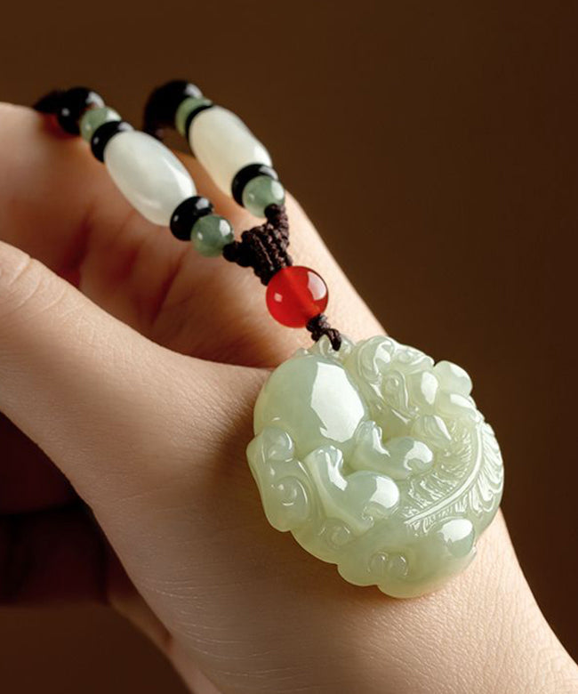 Handmade Black Jade a Mythical Wild Animal Pendant Necklace