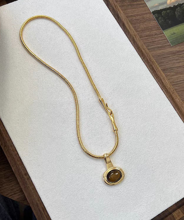 Copper Overgild Inlaid Gem Stone Pendant Necklace