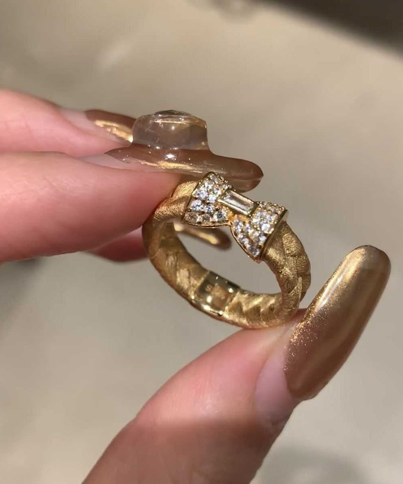 Gold Sterling Silver Overgild Inlaid Zircon Weave Bow Rings