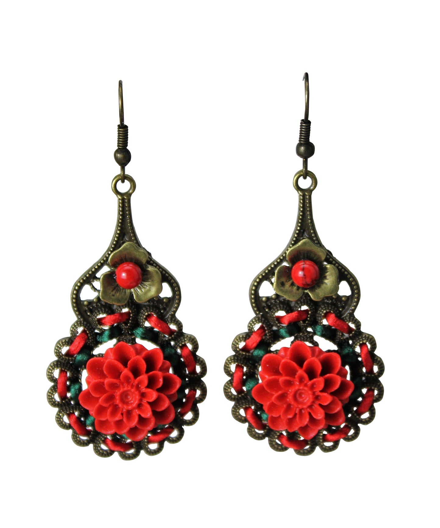 Handmade Red Hollow Out Patchwork Drop Earrings