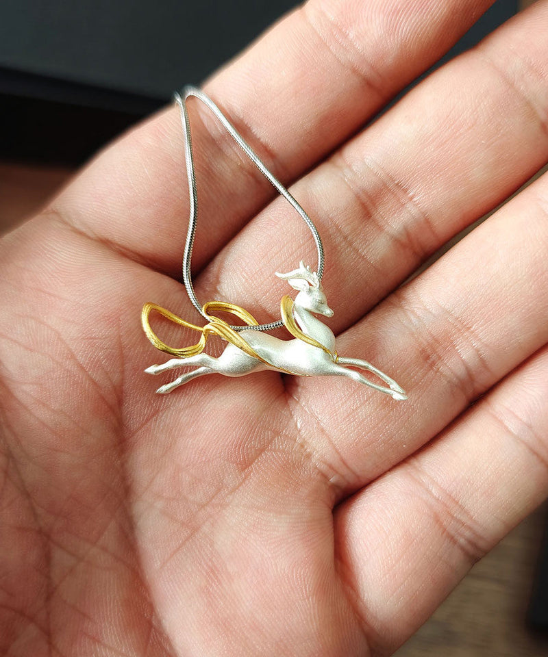 Handmade Silver Dunhuang Immortal Deer Pendant Necklace