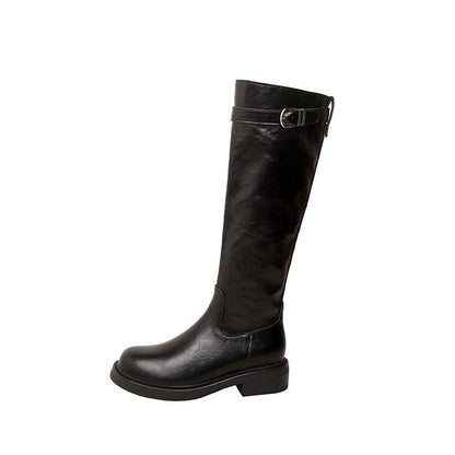 Washed Cowhide Thick Bottom Belt Buckle Tall Boots