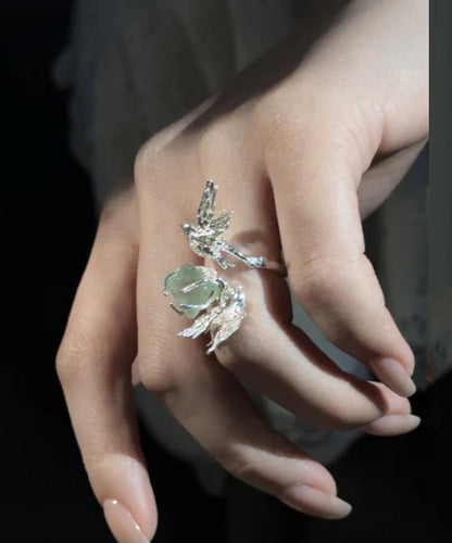 Silk Copper Gem Stone Little Bird Rings