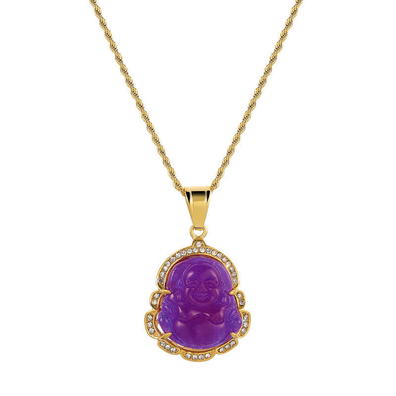 Buddha Stones 18k Gold Filled Laughing Buddha Jade Luck Necklace Chain Pendant