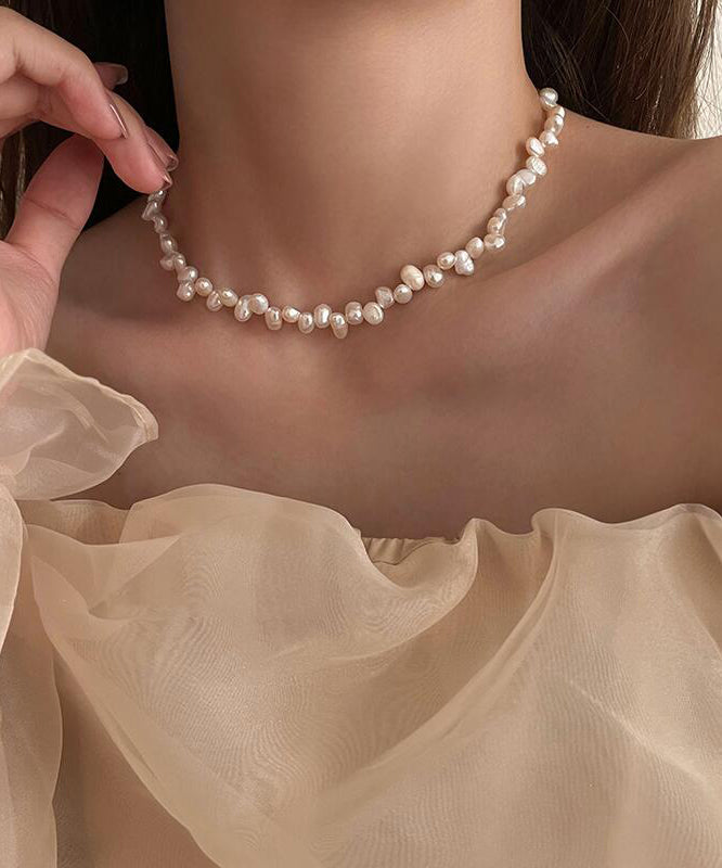White Alloy Pearl Tassel Gratuated Bead Necklace