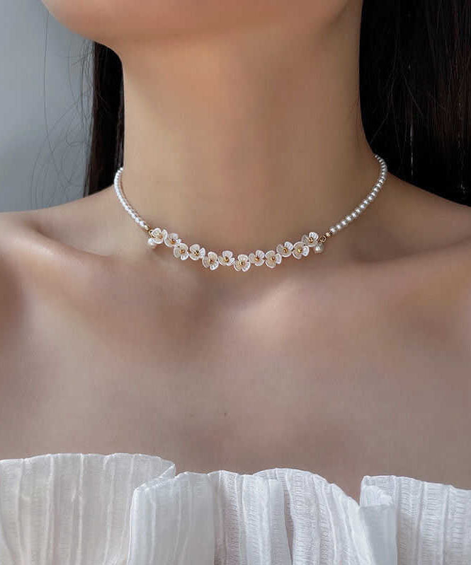 Classy White Alloy Pear Gratuated Bead Necklace