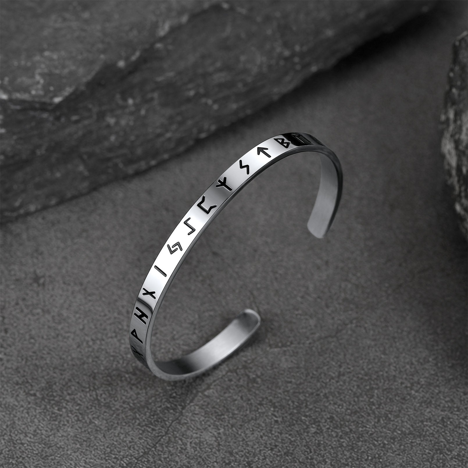 Norse Viking Runes Bangle Cuff Bracelet for