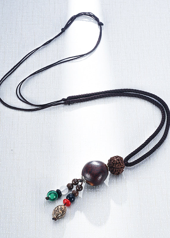 Diy Brown Hand Knitting Agate Walnut Wenge Bodhi Pendant Necklace