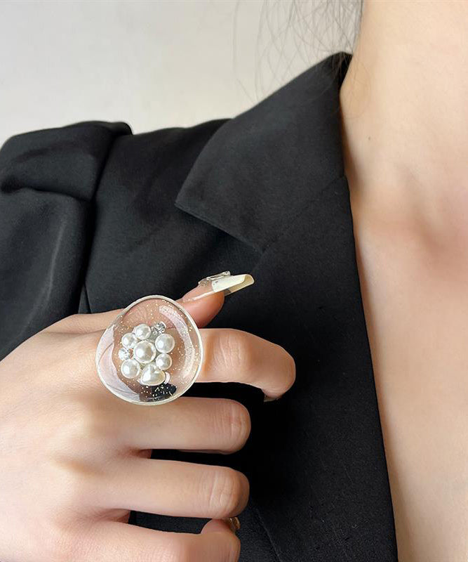 Nude Pearl Alloy Pearl Open Rings