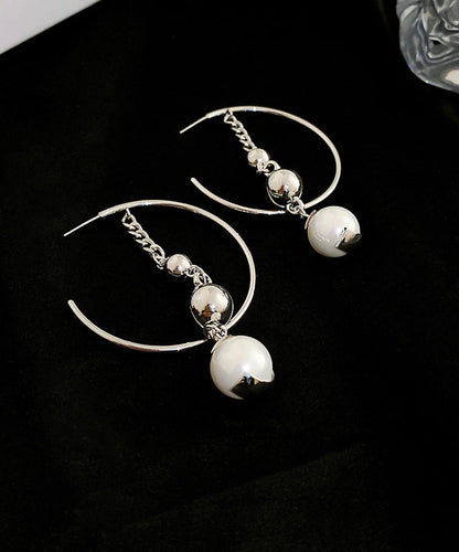 Vogue Silk Copper Pearl Geometry Chain Drop Earrings