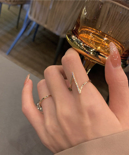 Gold Copper Overgild Zircon Open Rings Two-piece Set