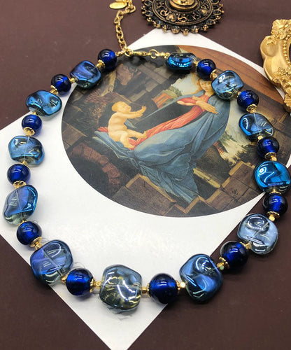 Royal Blue Sterling Silver Ancient Gold Coloured Glaze Locket Necklace