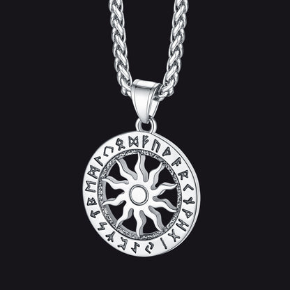 Viking Sun Wheel Rune Pendant Necklace for