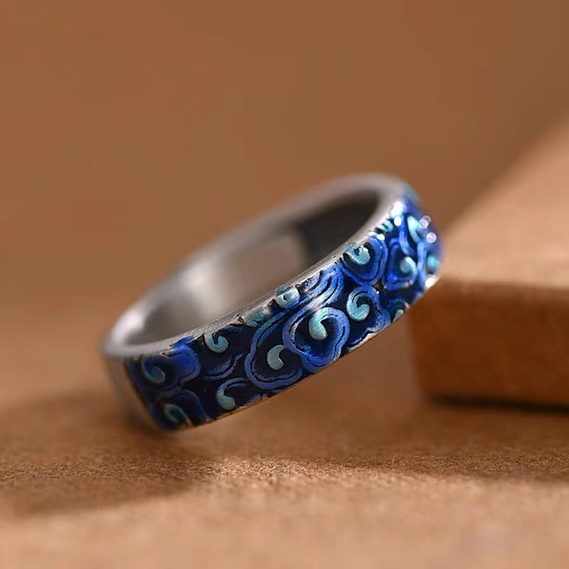 Adjustable Copper Spiritual Ring With Auspicious Clouds Design