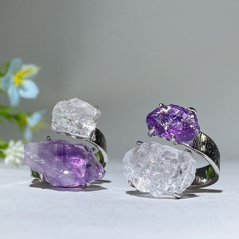 Adjustable Double Raw Crystal Stone Spiritual Ring Healing Energy