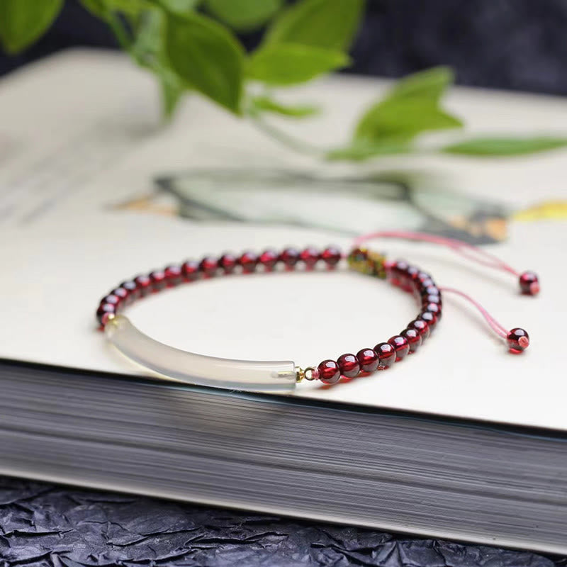 Adjustable Garnet Gray Agate Cuff Bracelet for Calm & Balance
