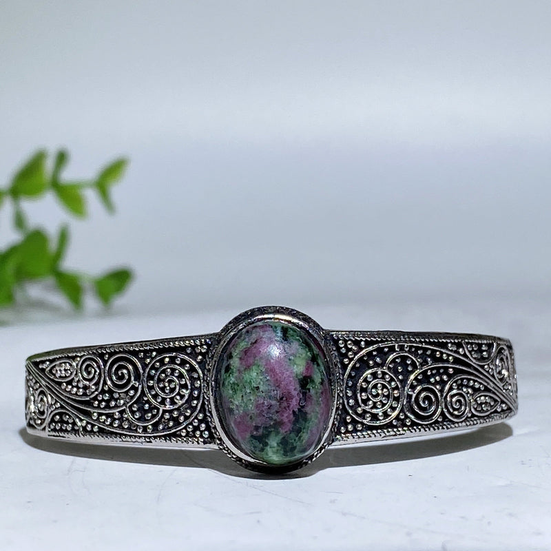 Adjustable Labradorite Crystal Healing Bangle With Dragon Motif