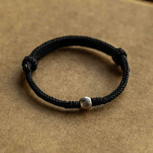 Adjustable Red String Fu Bead Bracelet | 925 Sterling Silver