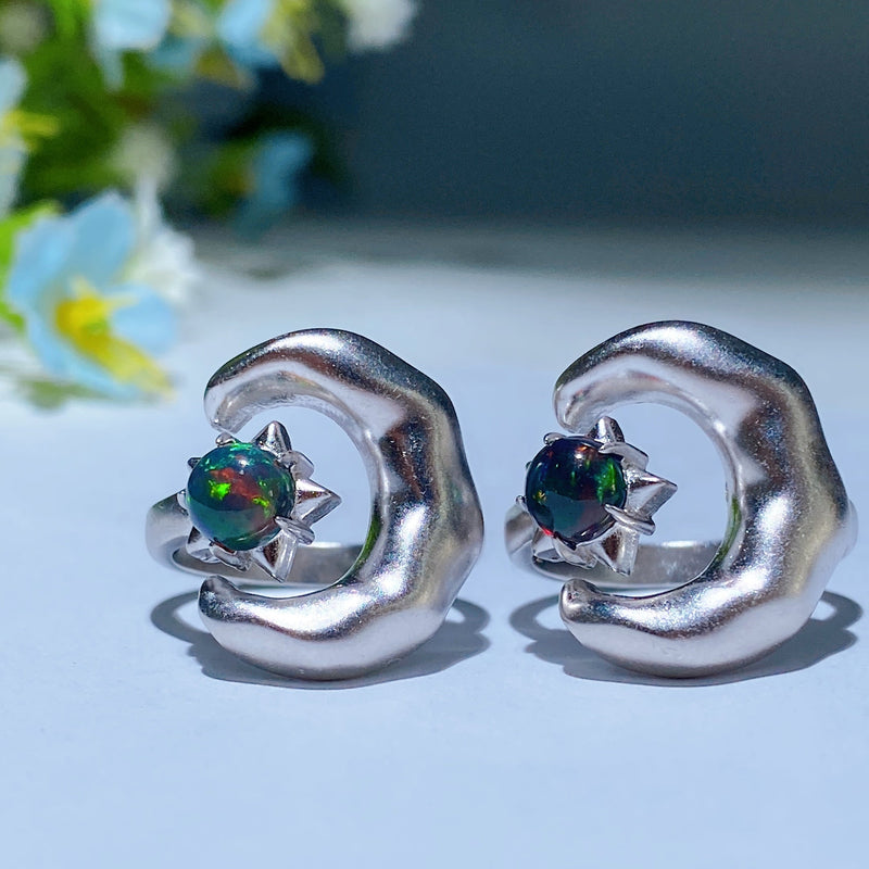 Adjustable Sterling Silver Labradorite Moon & Star Ring