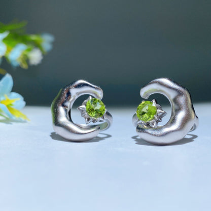 Adjustable Sterling Silver Labradorite Moon & Star Ring