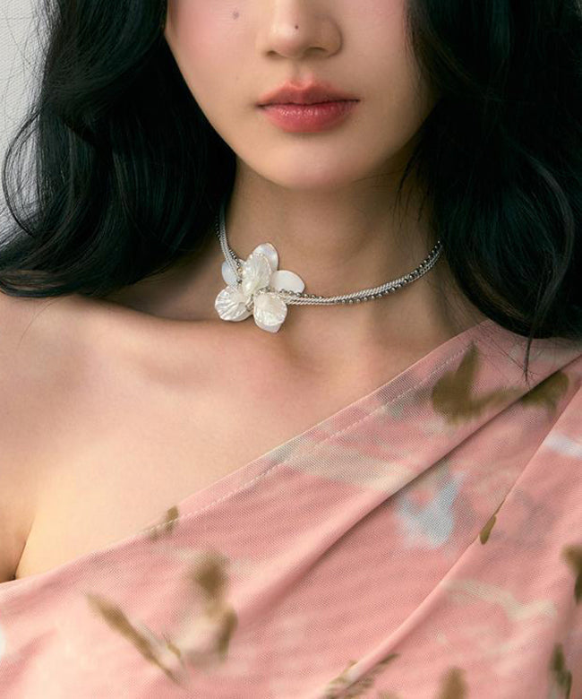 Classy White Stainless Steel Pearl Shell Multi Layer Gratuated Bead Necklace