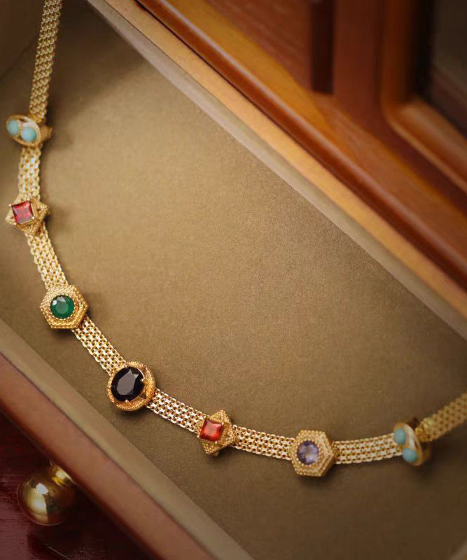 Rainbow Alloy Zircon Turquoise Gem Stone Princess Necklace