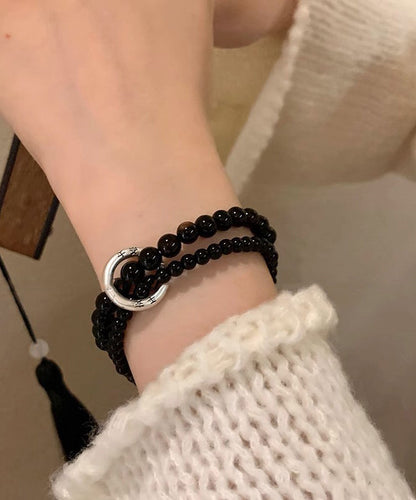 Black Copper Obsidian Beading Double-layer Charm Bracelet
