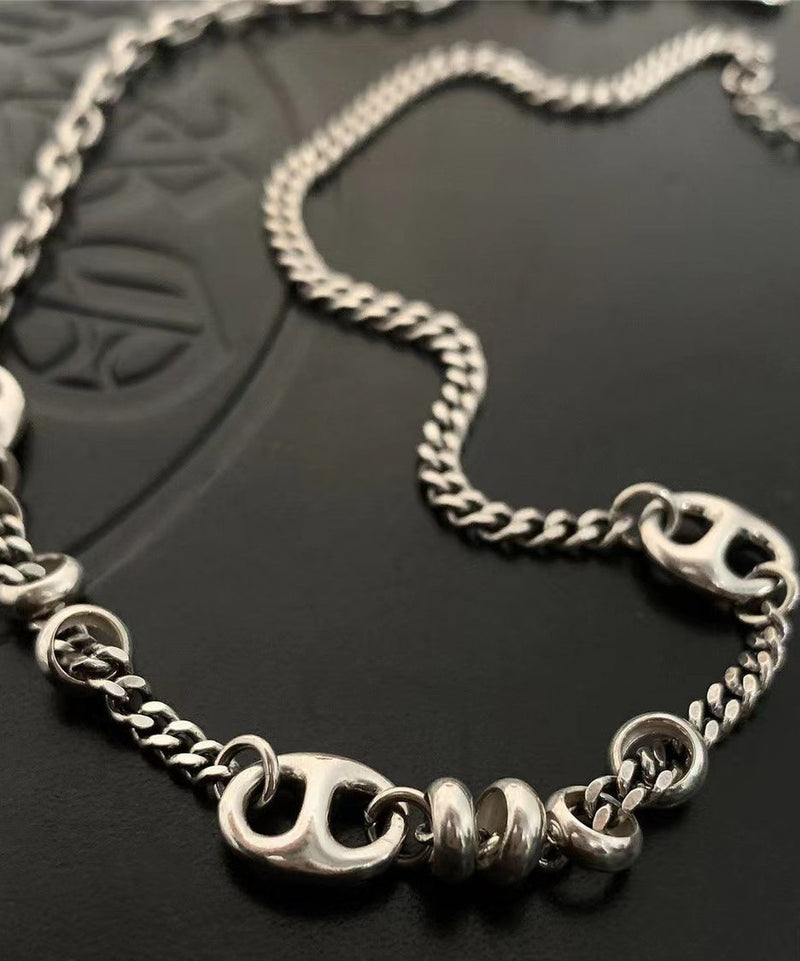 Boutique Patchwork Pig Nose Silver Necklace