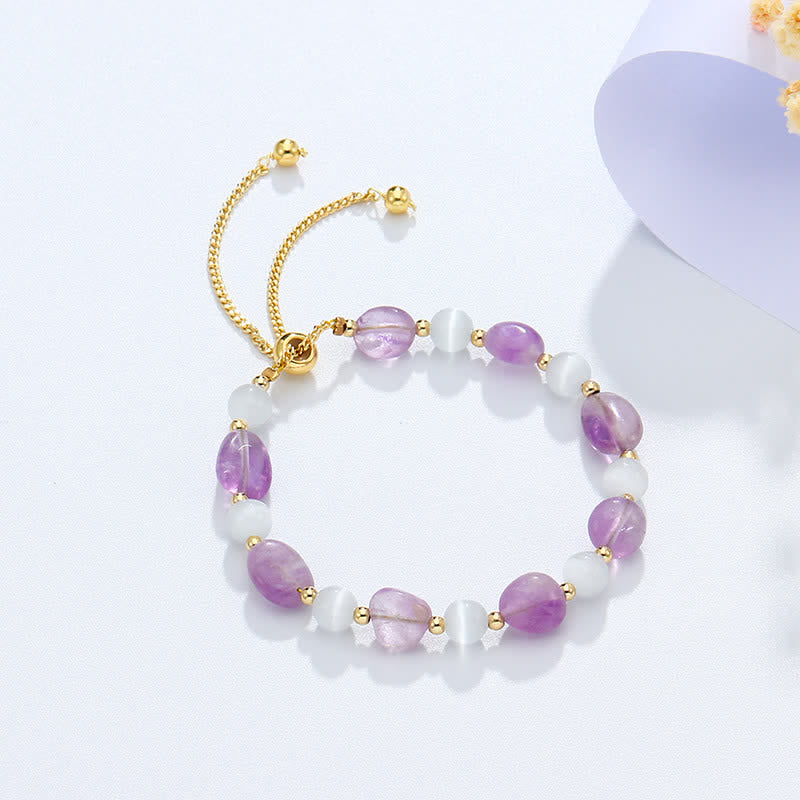Amethyst Spiritual Awareness Bracelet With Pink Crystal & Quartz