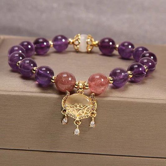 Amethyst Strawberry Quartz Cat Eye Healing Bracelet | Protection Charm