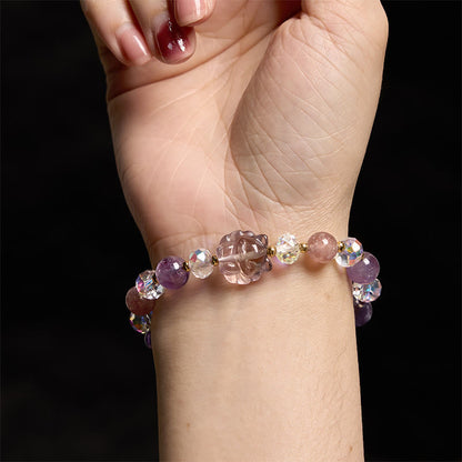 Amethyst Strawberry Quartz White Crystal Nine-tailed Fox Protection Bracelet
