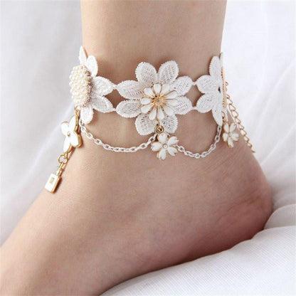 Flower White Lace Anklet