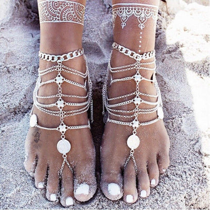 Multilayer Coin Tassel Anklet