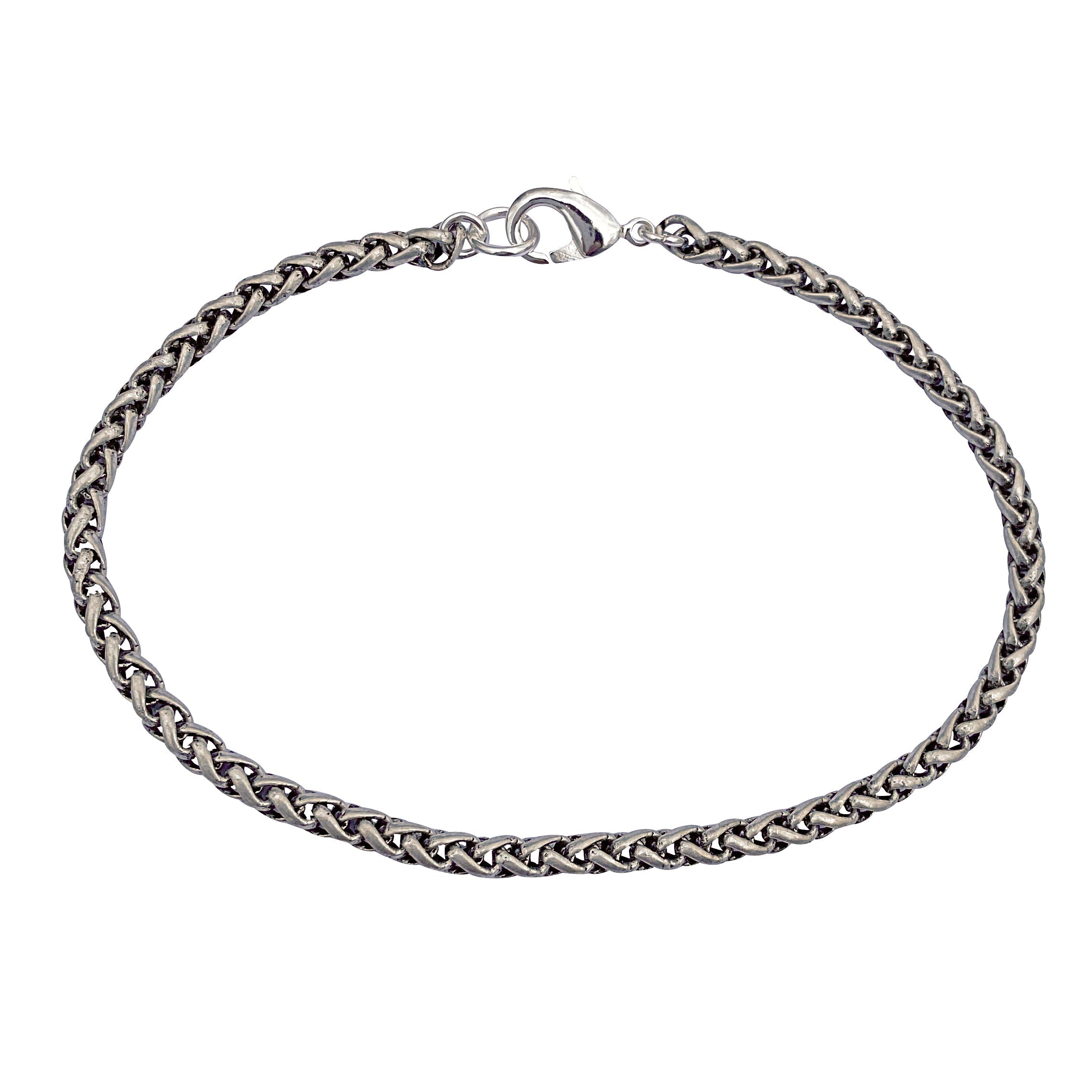 Antique Silver 3.2mm Thick Ponytail/foxtail/wheat Weave Chain Bracelet