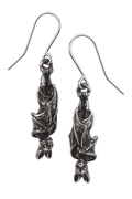 Antiqued Hanging Bat Earrings With Silver Plated Earwires