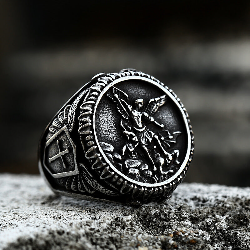 Archangel Saint Michael Stainless Steel ���s Ring Handcrafted