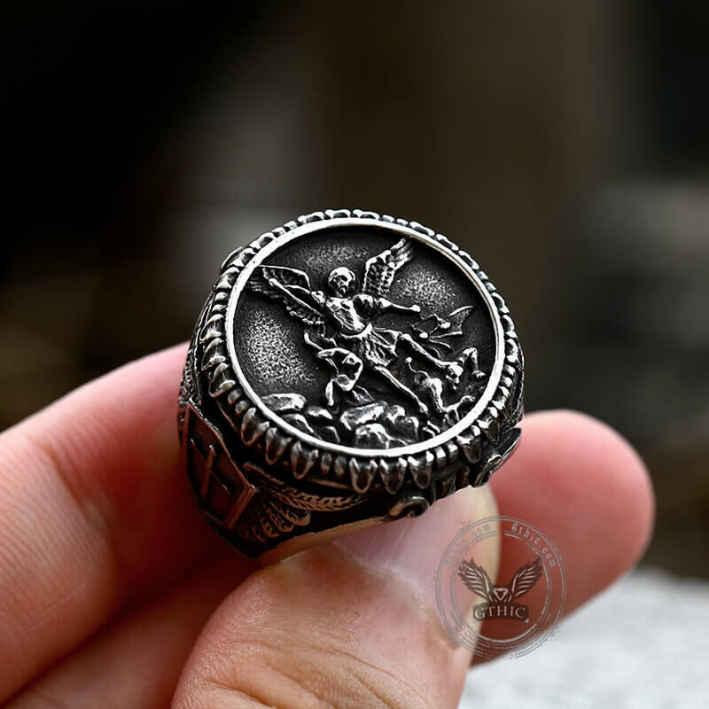 Archangel Saint Michael Stainless Steel ���s Ring Handcrafted