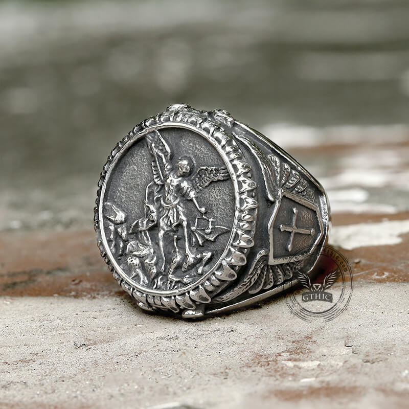 Archangel Saint Michael Stainless Steel ���s Ring Handcrafted