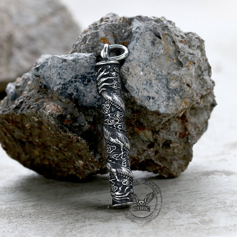 Auspicious Dragon Column Stainless Steel Pendant