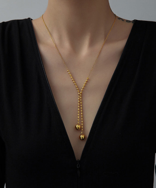 Gold Stainless Steel Sphericity Tassel Pendant Necklace